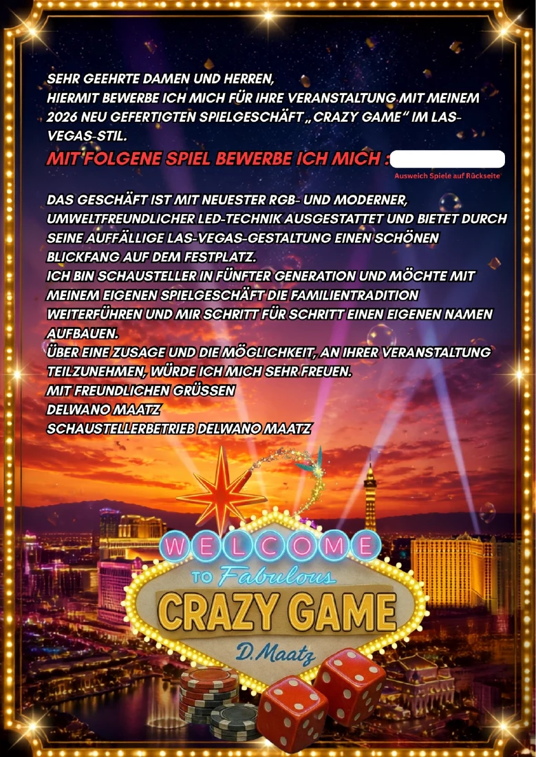 Vorstellung des persönlich geführten Crazy Game im Prospekt
